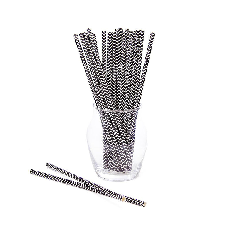 Black Chevron Striped Paper Straw