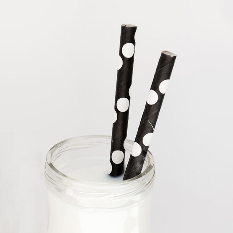 Black with White Polka Paper Straw