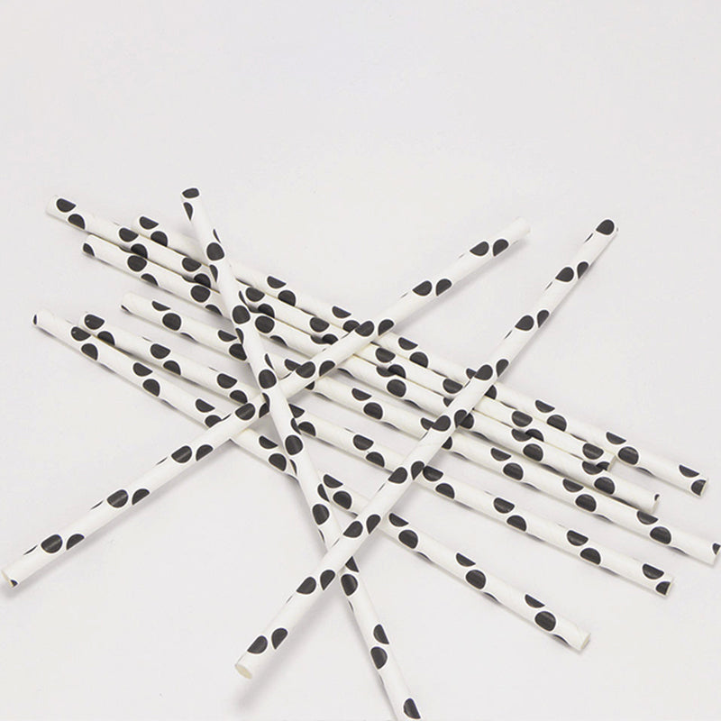 White with Black Polka Paper Straw