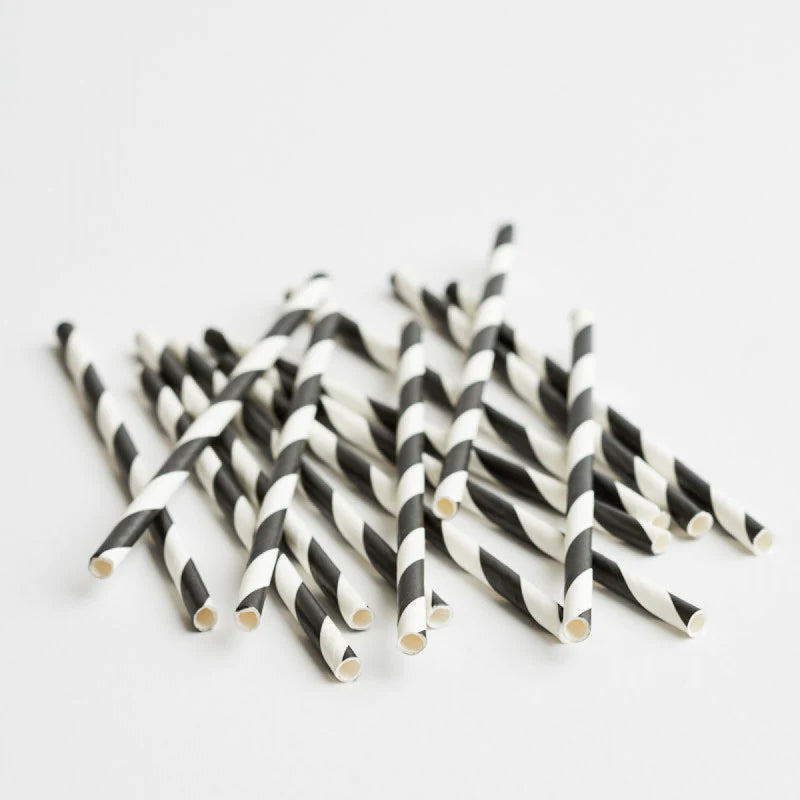 Black Striped Paper Straw