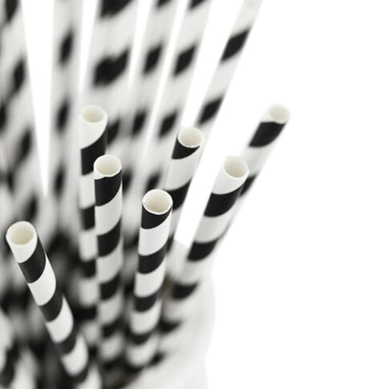 Black Striped Paper Straw