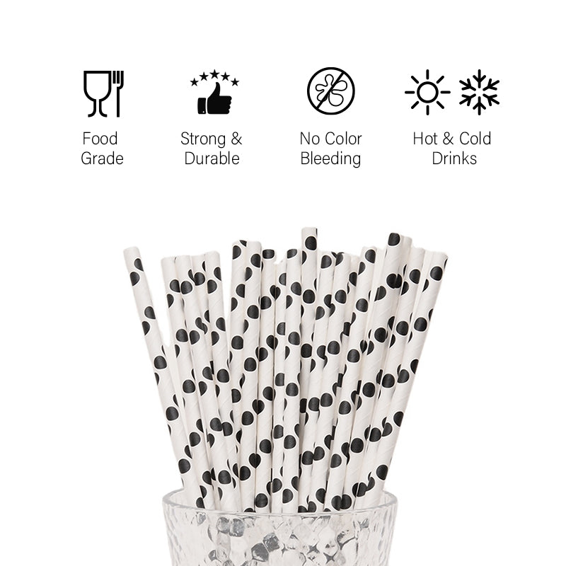 White with Black Polka Paper Straw