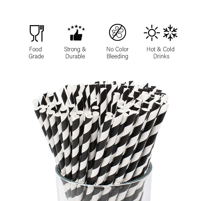 Black Striped Paper Straw