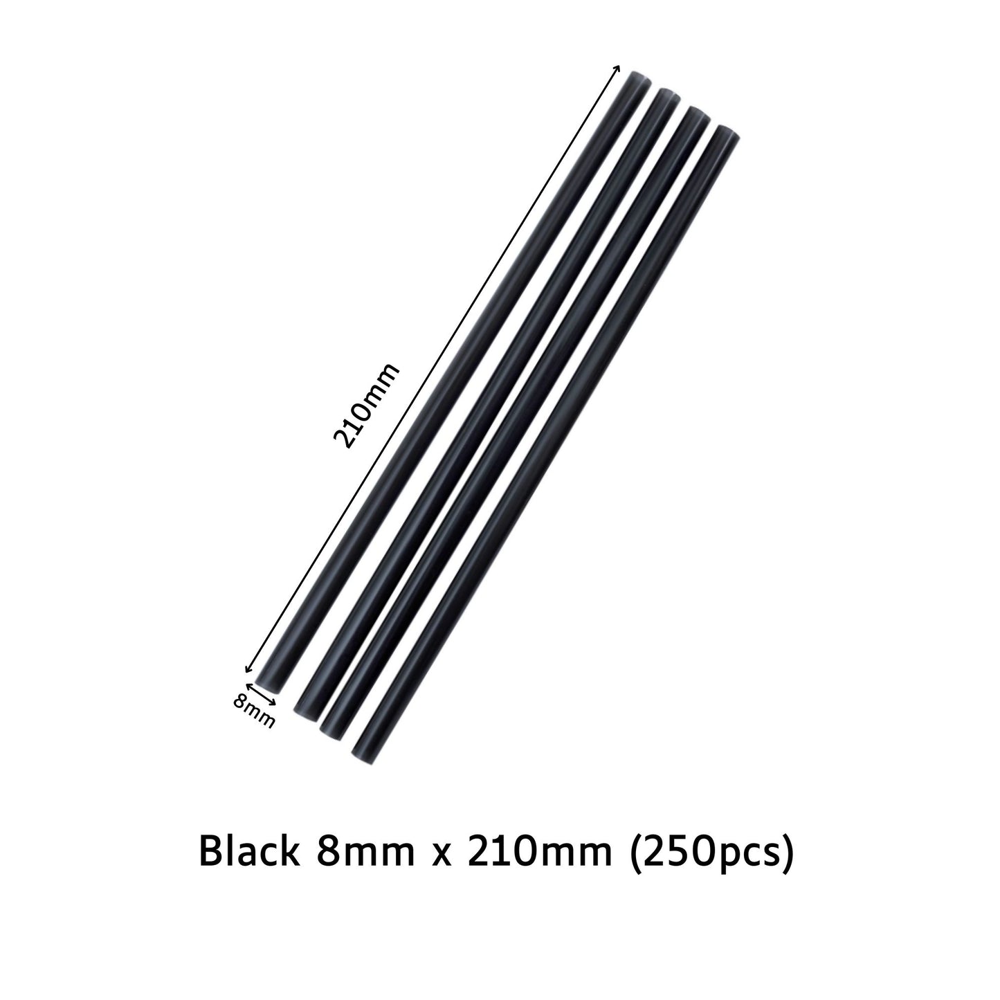 Black Straight Straw 8mm X 210mm (250PCS)