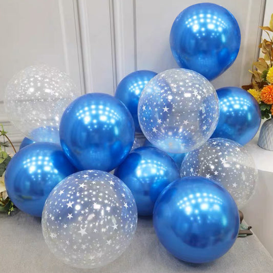 Chrome Blue with Transparent Star Balloon Set (50pcs)