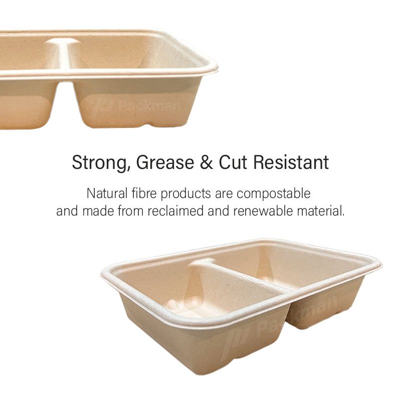 750ml Sugarcane 2-Compartment Lunch Box