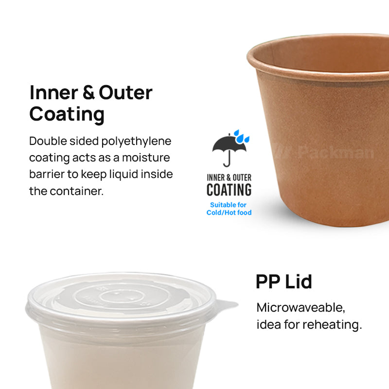 1100ml Brown Double-Coated Kraft Bowl