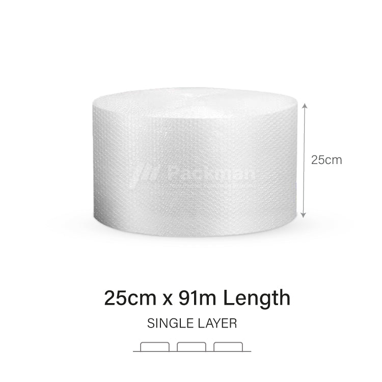 25cm x 91m Single Layer Bubble Wrap