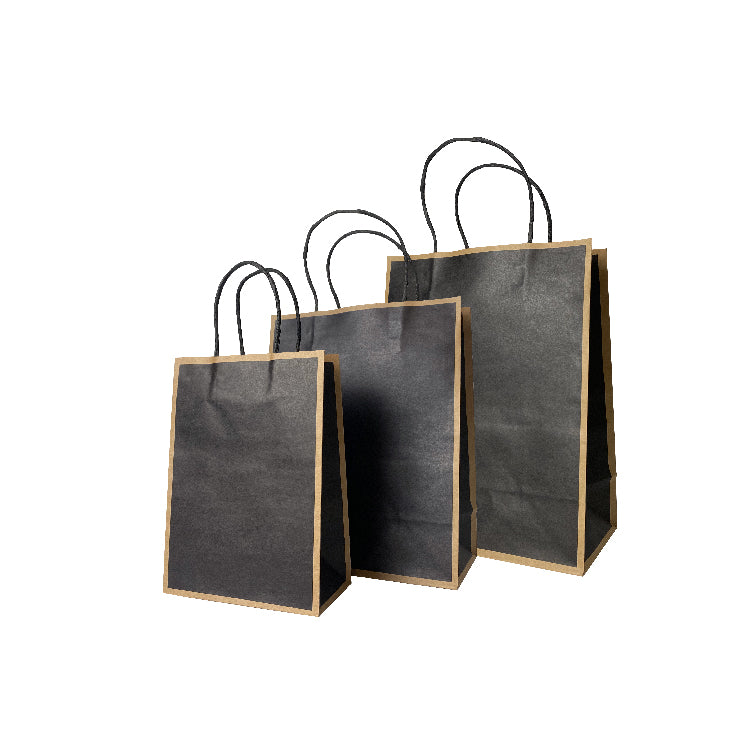 21 x 11 x 27cm Black with Brown Border Paper Bag (10pcs)