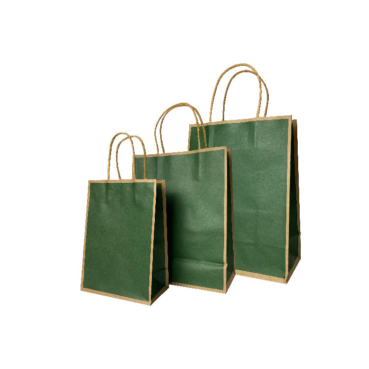 25 x 12 x 32cm Deep Green with Brown Border Paper Bag (10pcs)