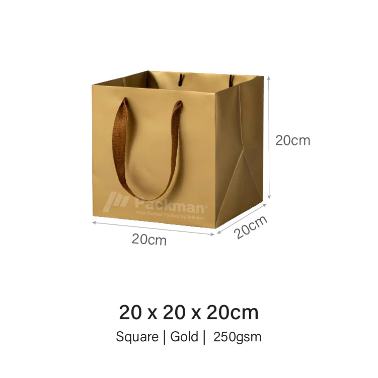 20 x 20 x 20cm Square Gold Paper Bag (10pcs)