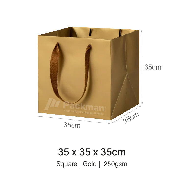 35 x 35 x 35cm Square Gold Paper Bag (10pcs)