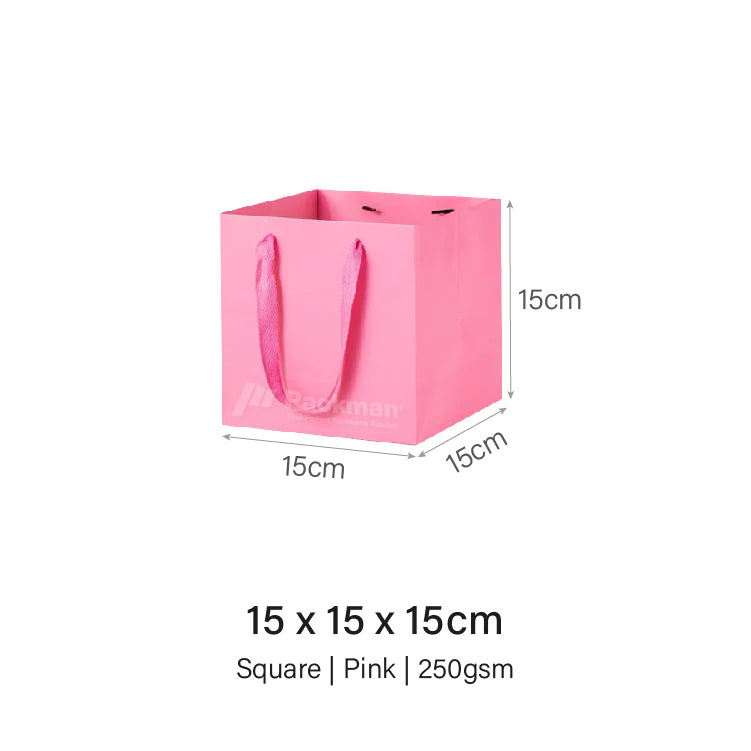 15 x 15 x 15cm Square Pink Paper Bag (10pcs)