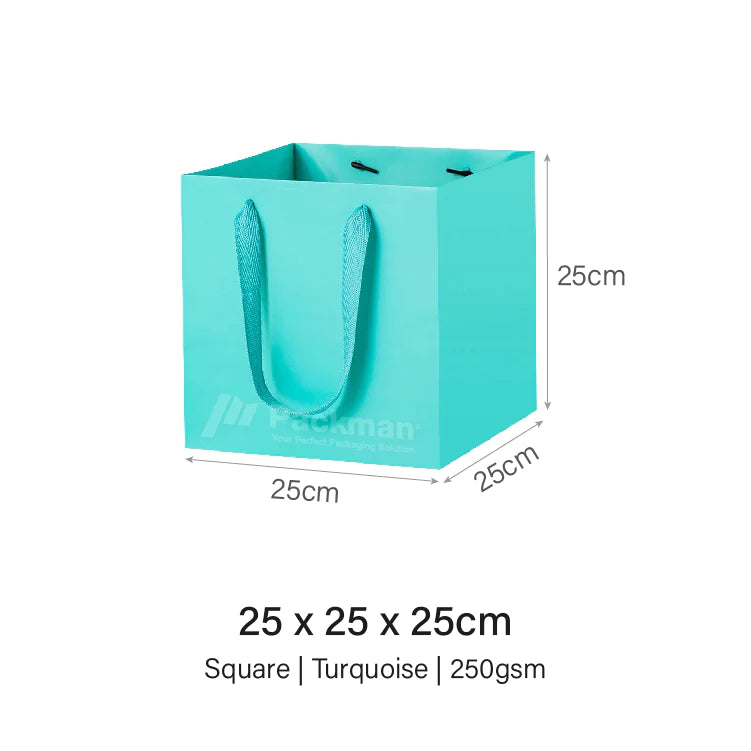 25 x 25 x 25cm Square Turquoise Paper Bag (10pcs)