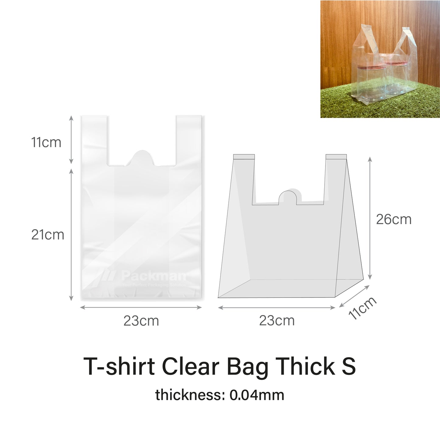 23 x 32cm Extra Thick T-Shirt Clear Bag (50pcs)
