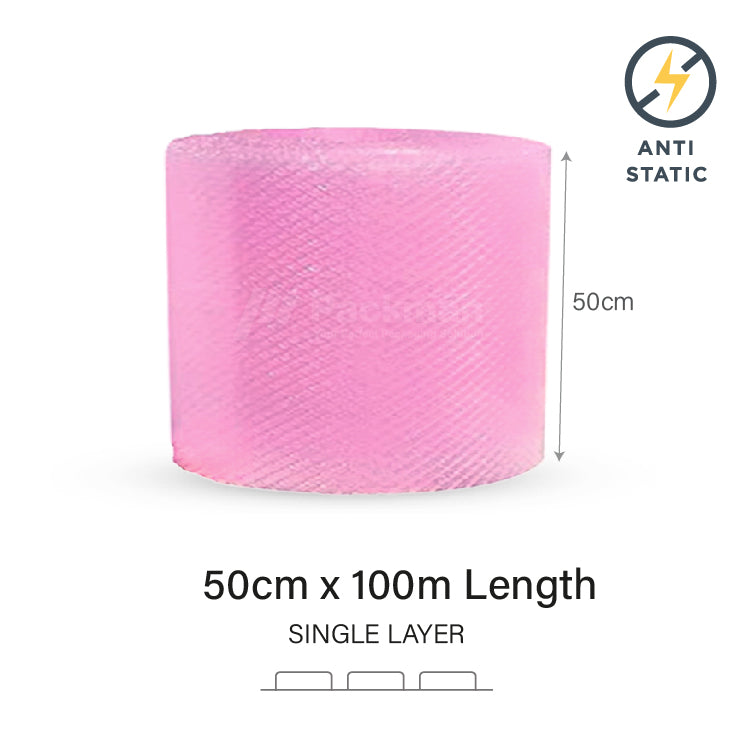 50cm x 100m Pink Anti-Static Bubble Wrap