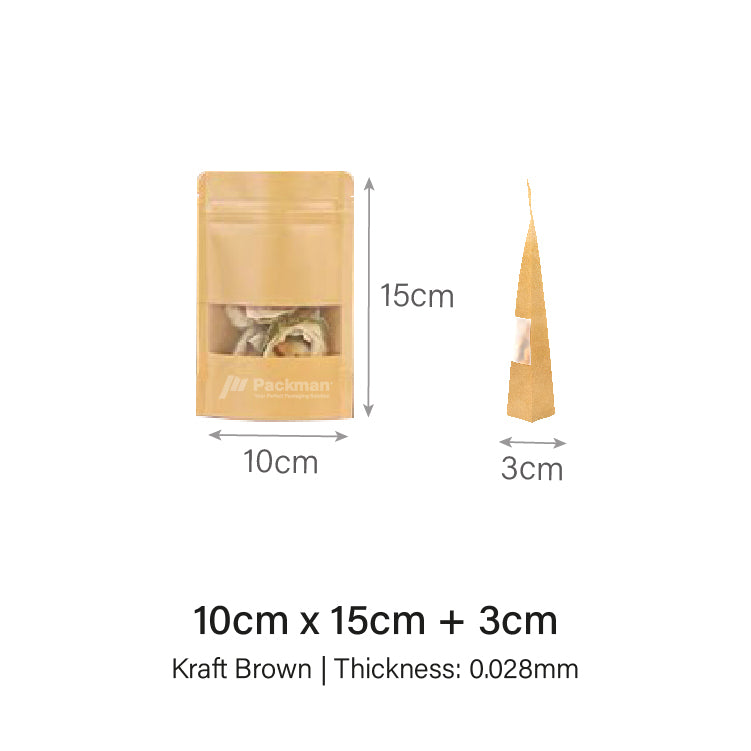 10 x 15cm Kraft Standing Pouch (100pcs)
