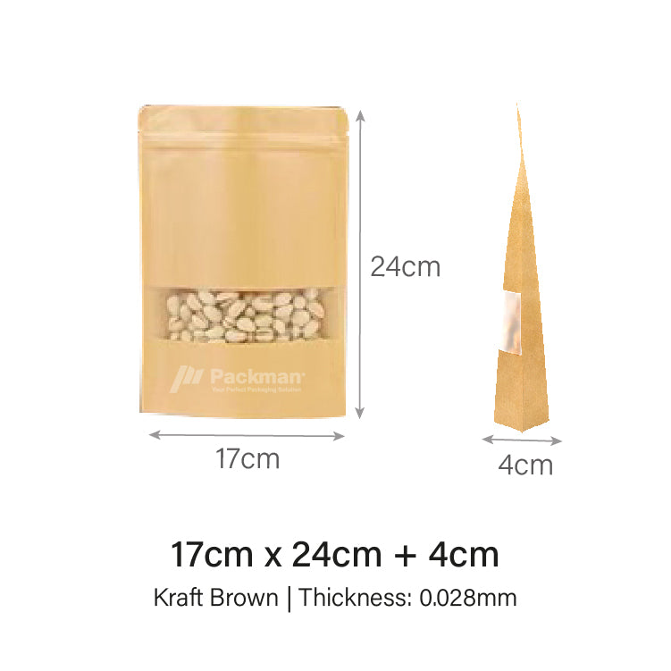 17 x 24cm Kraft Standing Pouch (100pcs)