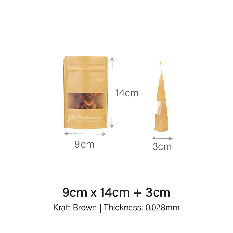 9 x 14cm Kraft Standing Pouch (100pcs)