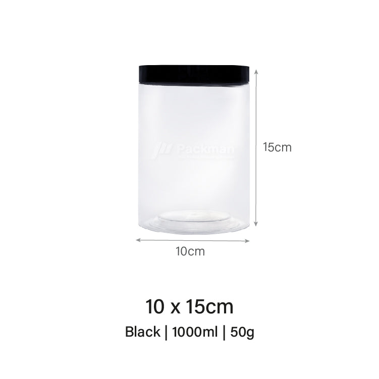 10 x 15cm Black Plastic Jar (6pcs)