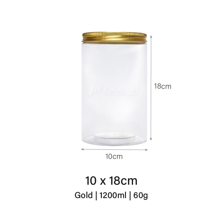 10 x 18cm Gold Plastic Jar (6pcs)