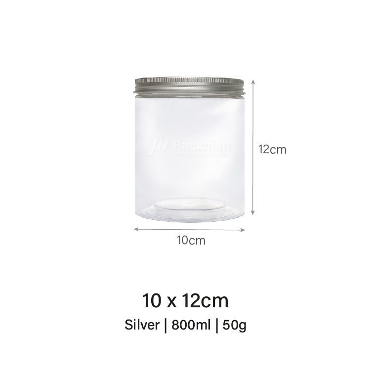 10 x 12cm Silver Plastic Jar (6pcs)