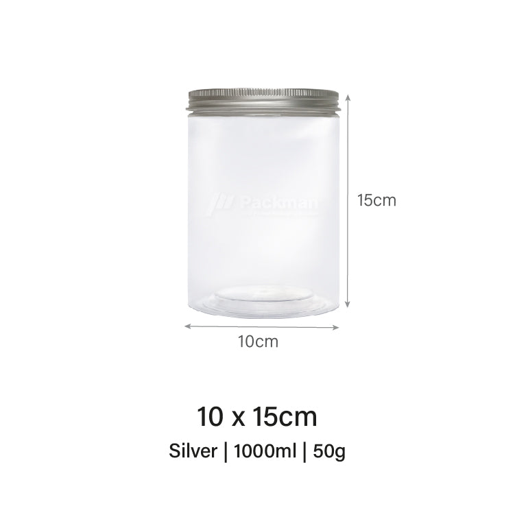 10 x 15cm Silver Plastic Jar (6pcs)