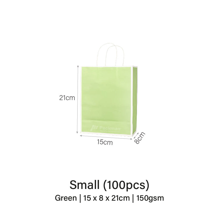 15 x 8 x 21cm Green with White Border Paper Bag (10pcs)