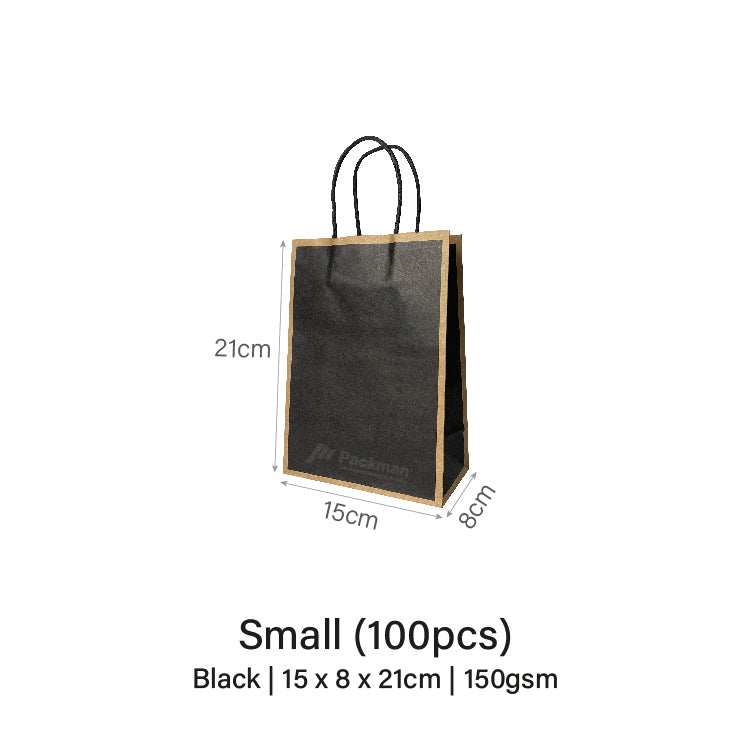 15 x 8 x 21cm Black with Brown Border Paper Bag (10pcs)