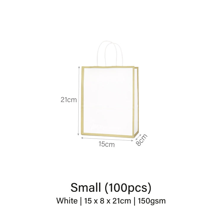 15 x 8 x 21cm White with Gold Border Paper Bag (10pcs)