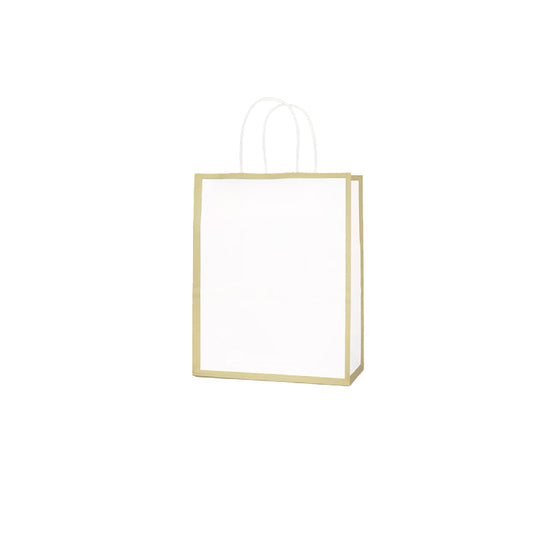 25 x 12 x 32cm White with Gold Border Paper Bag (10pcs)