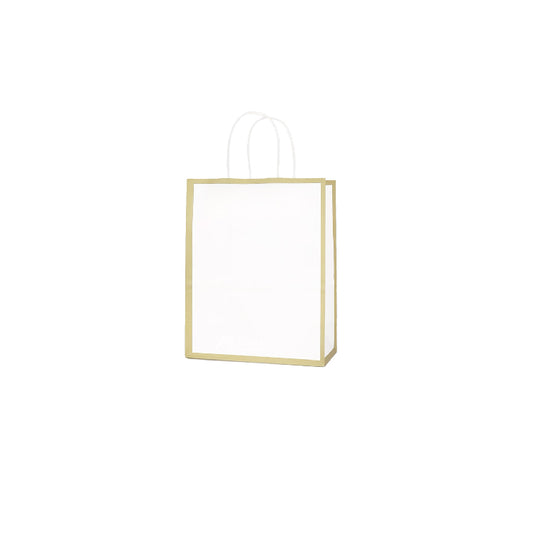 21 x 11 x 27cm White with Gold Border Paper Bag (10pcs)