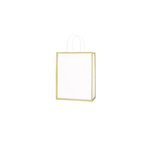 15 x 8 x 21cm White with Gold Border Paper Bag (10pcs)
