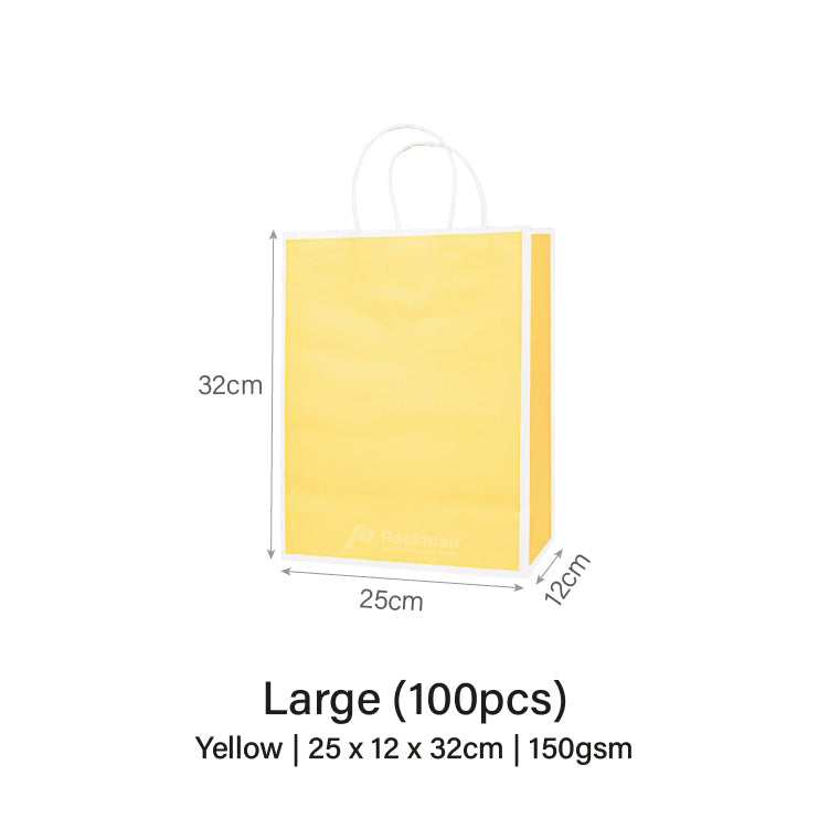 25 x 12 x 32cm Yellow with White Border Paper Bag (10pcs)
