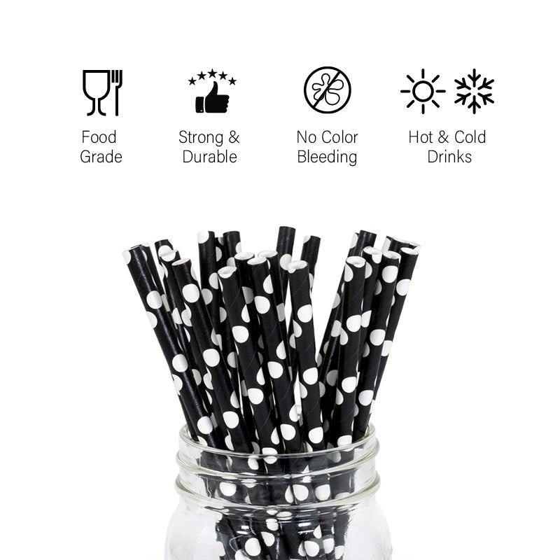 Black with White Polka Paper Straw