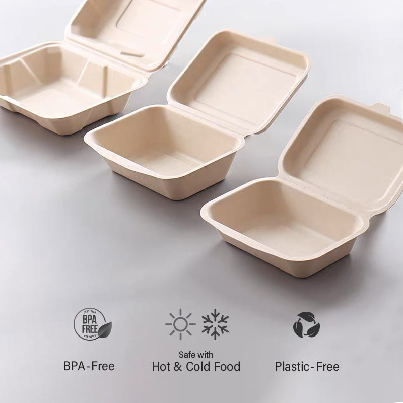 8 inch 3-Compartment Clamshell Sugarcane Lunch Box