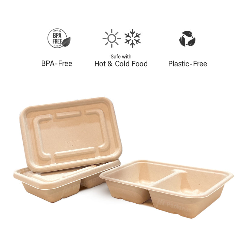750ml Sugarcane 2-Compartment Lunch Box