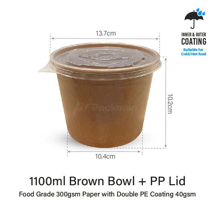 1100ml Brown Double-Coated Kraft Bowl