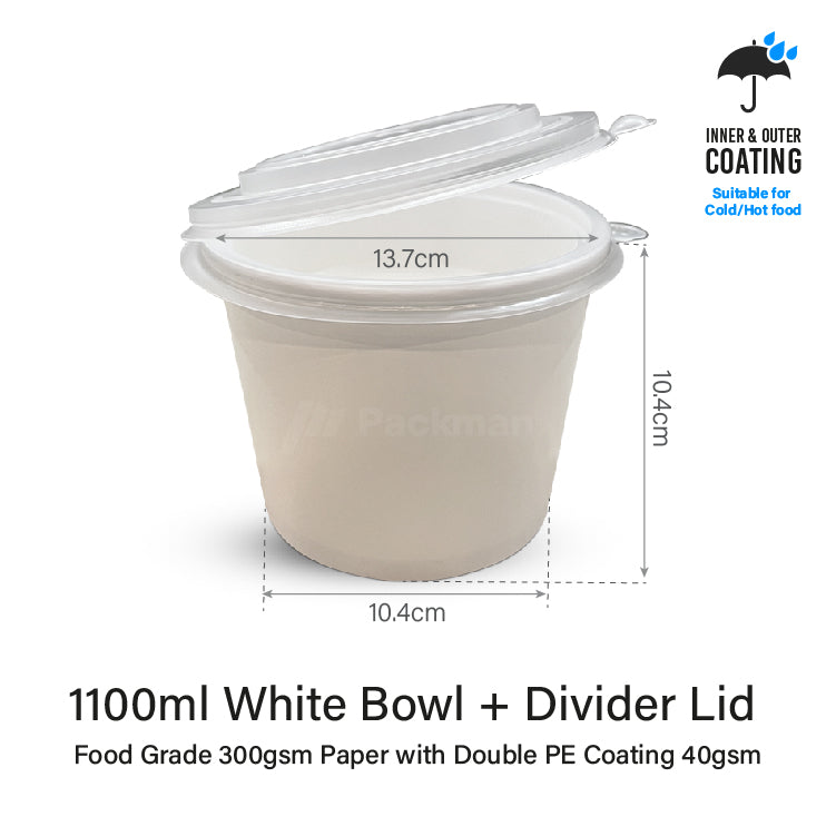 1100ml White Double-Coated Kraft Bowl (50pcs)