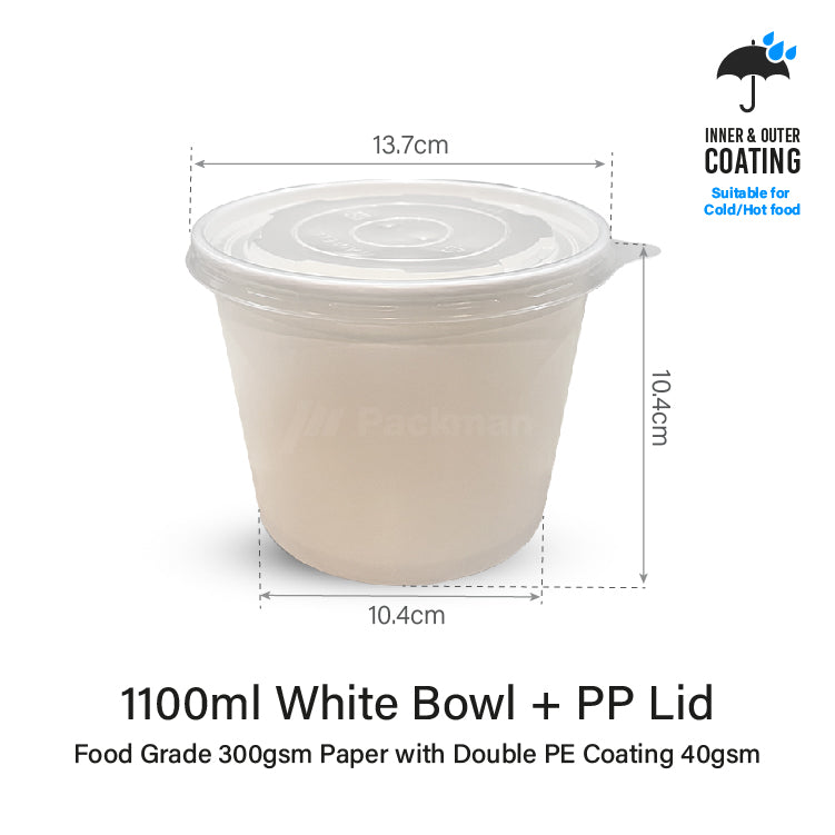 1100ml White Double-Coated Kraft Bowl (50pcs)