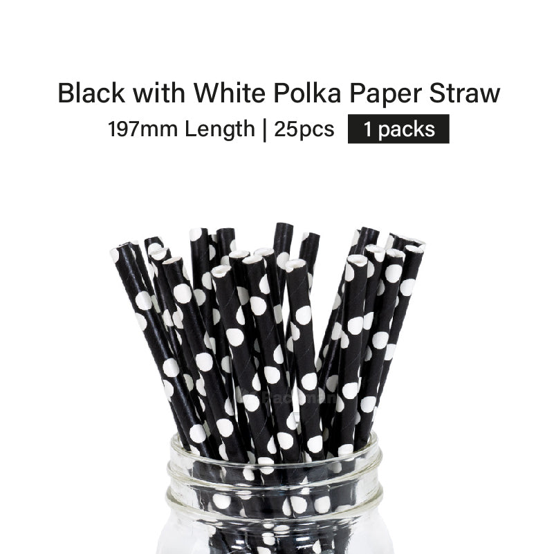 Black with White Polka Paper Straw