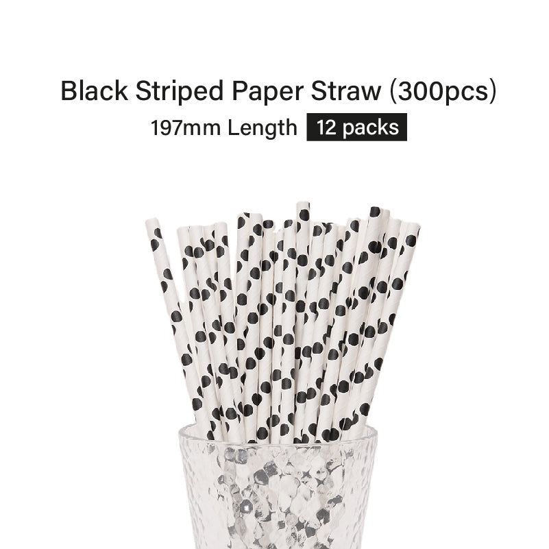 White with Black Polka Paper Straw