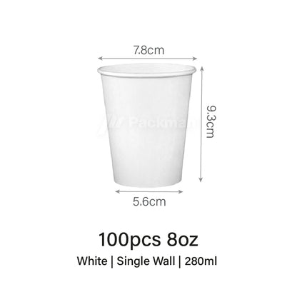 8oz White Single Wall Paper Cup
