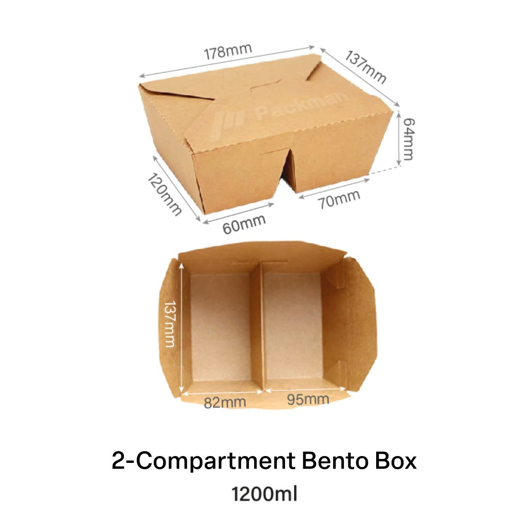 2-Compartment Kraft Paper Bento Box
