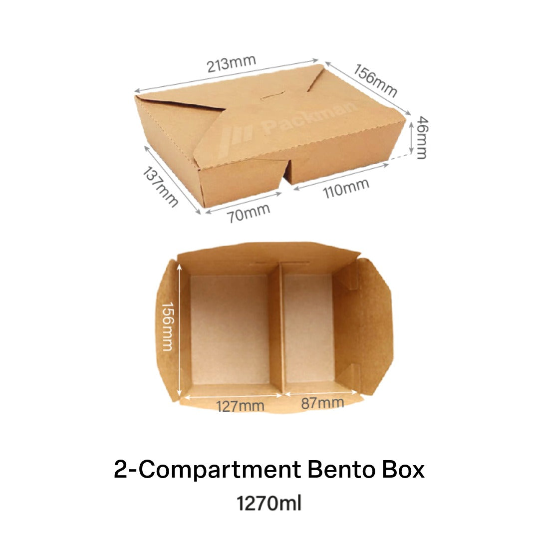 2-Compartment Kraft Paper Bento Box