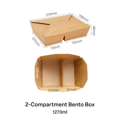 2-Compartment Kraft Paper Bento Box