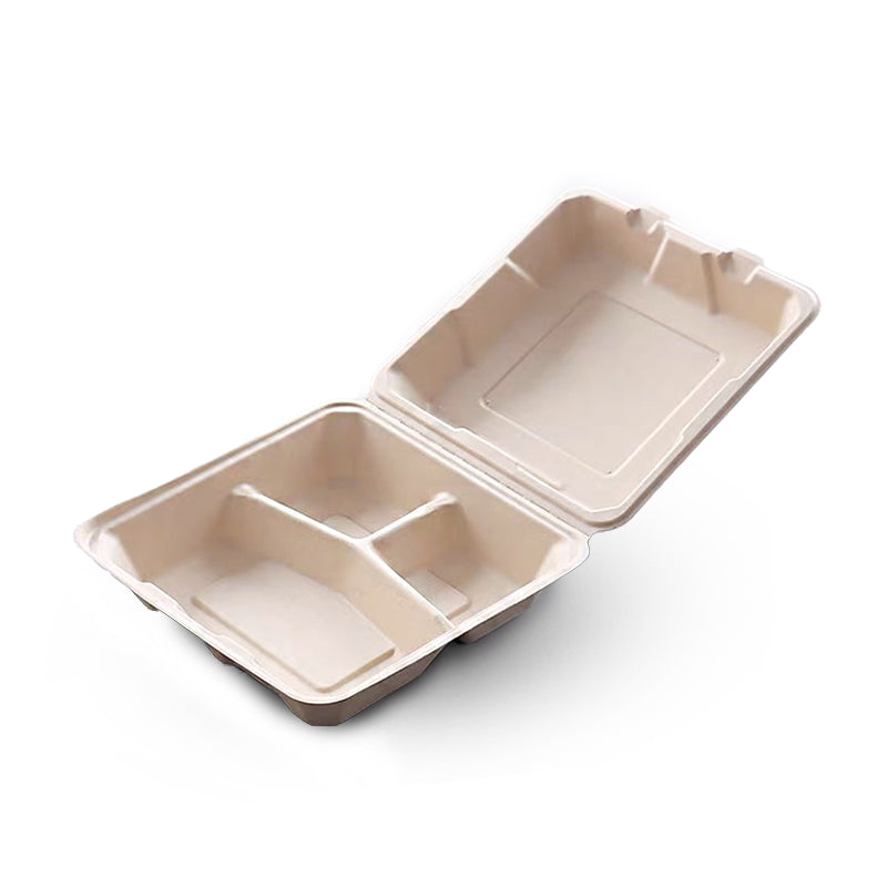 3-Compartment Clamshell Sugarcane Lunch Box