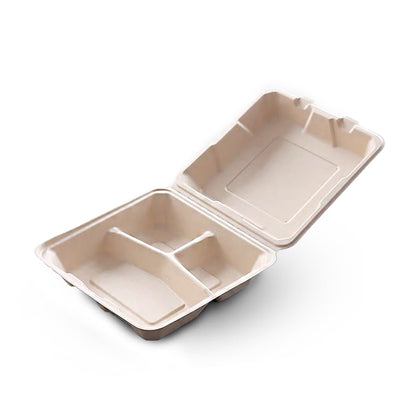 3-Compartment Clamshell Sugarcane Lunch Box