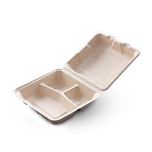 3-Compartment Clamshell Sugarcane Lunch Box