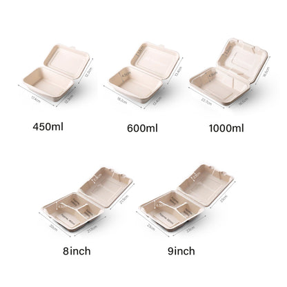 3-Compartment Clamshell Sugarcane Lunch Box